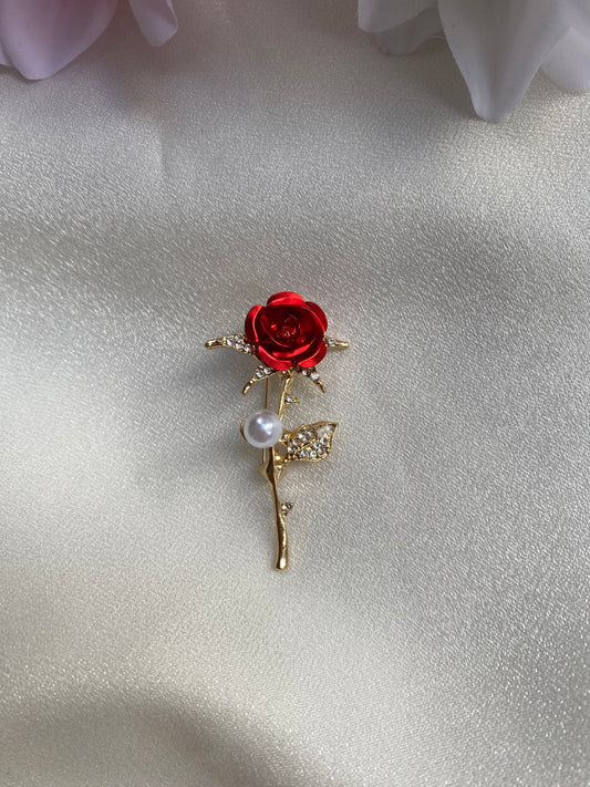 Tek Dal Kırmızı Gül Broş