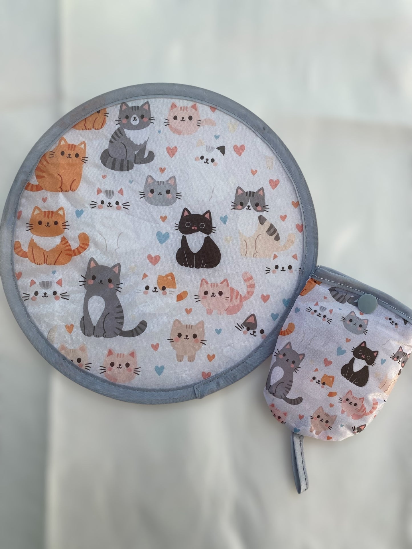 Kedi Desenli Katlanabilir Cep Yelpazesi