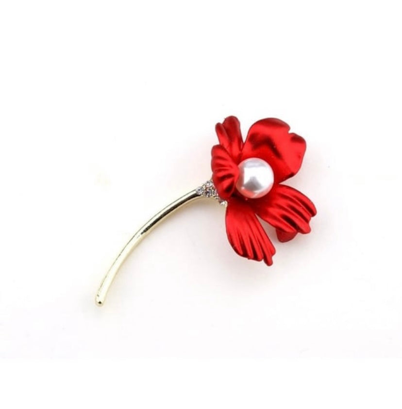 İnci Detay Gelincik Çiçek Broş