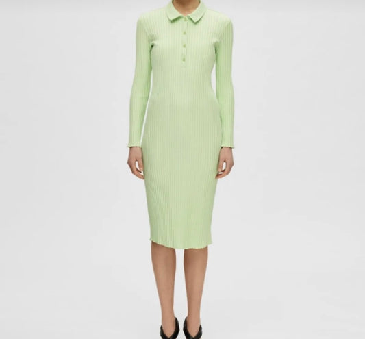 Yeşil Polo Yaka Midi Elbise