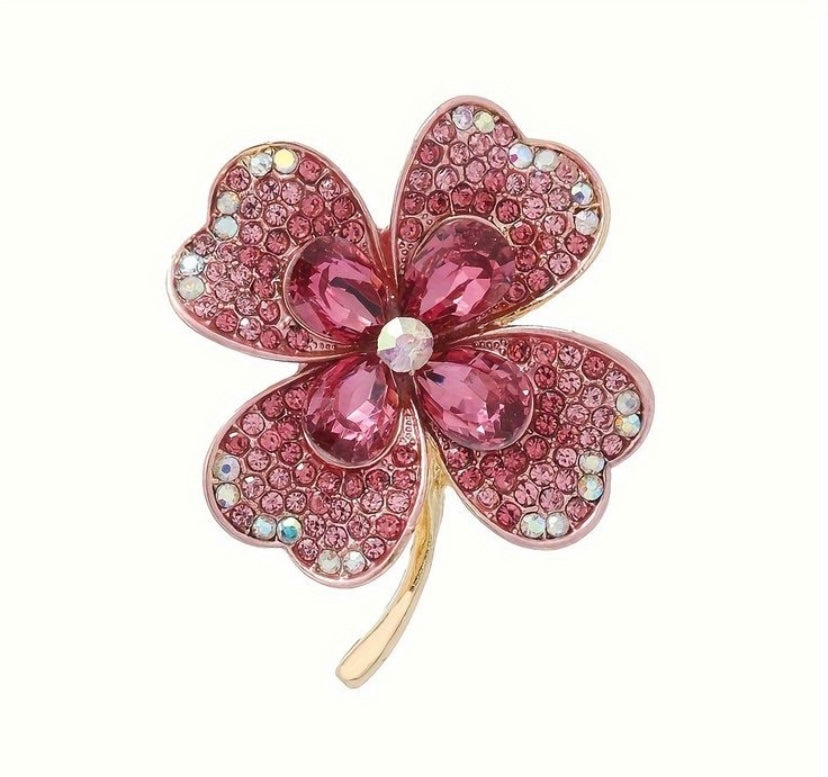 Pembe Taşlı Dört Yaprak Broş
