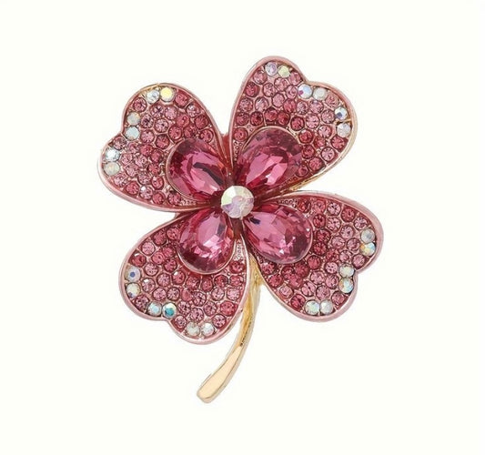 Pembe Taşlı Dört Yaprak Broş
